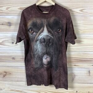 The Mountain Boxer Dog Shirt Adult Large Brown Mineral Wash USA Big Print‎